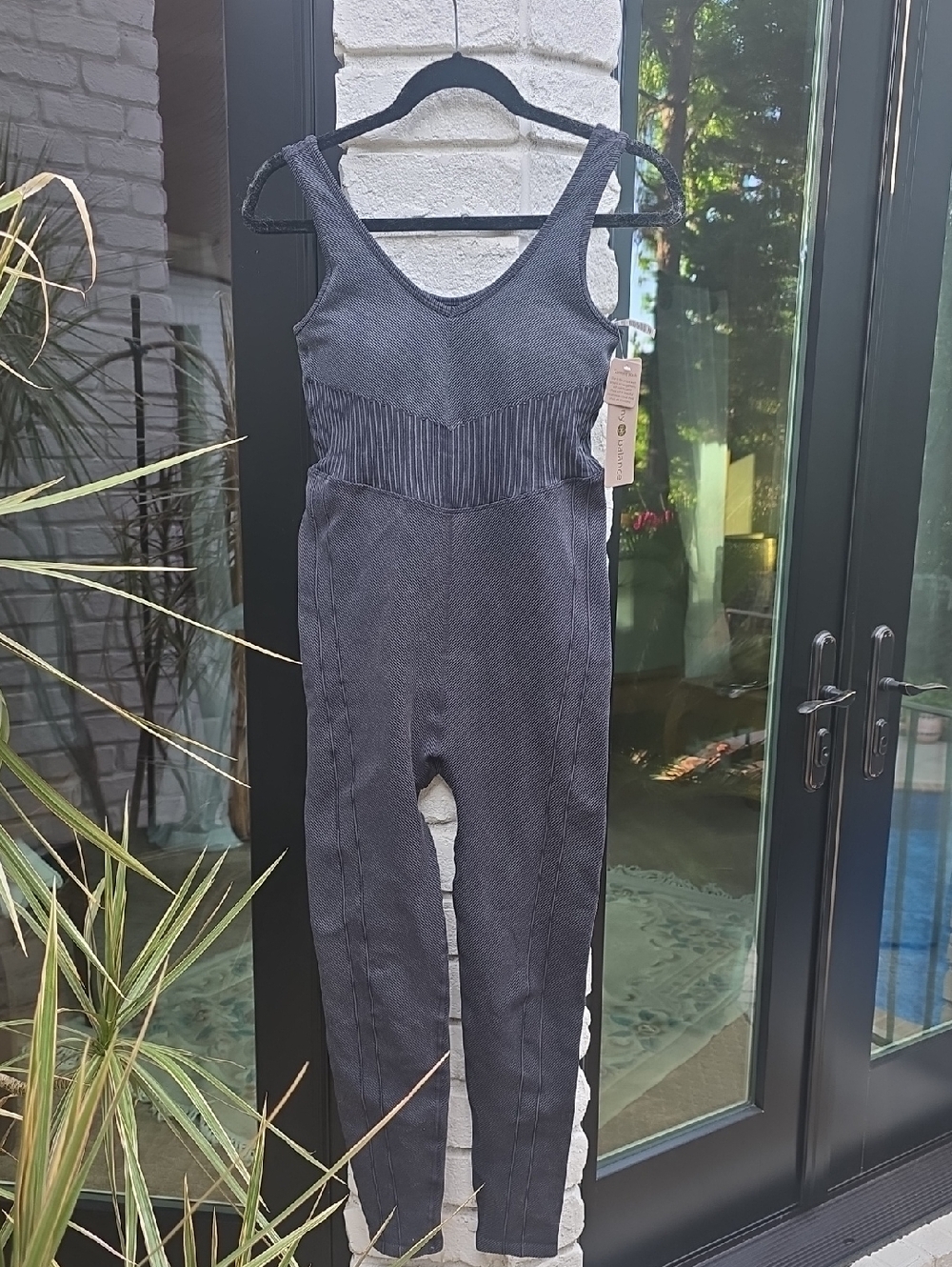 Sleeveless Ribbed Charcoal Jumpsuit with Cinched Waist